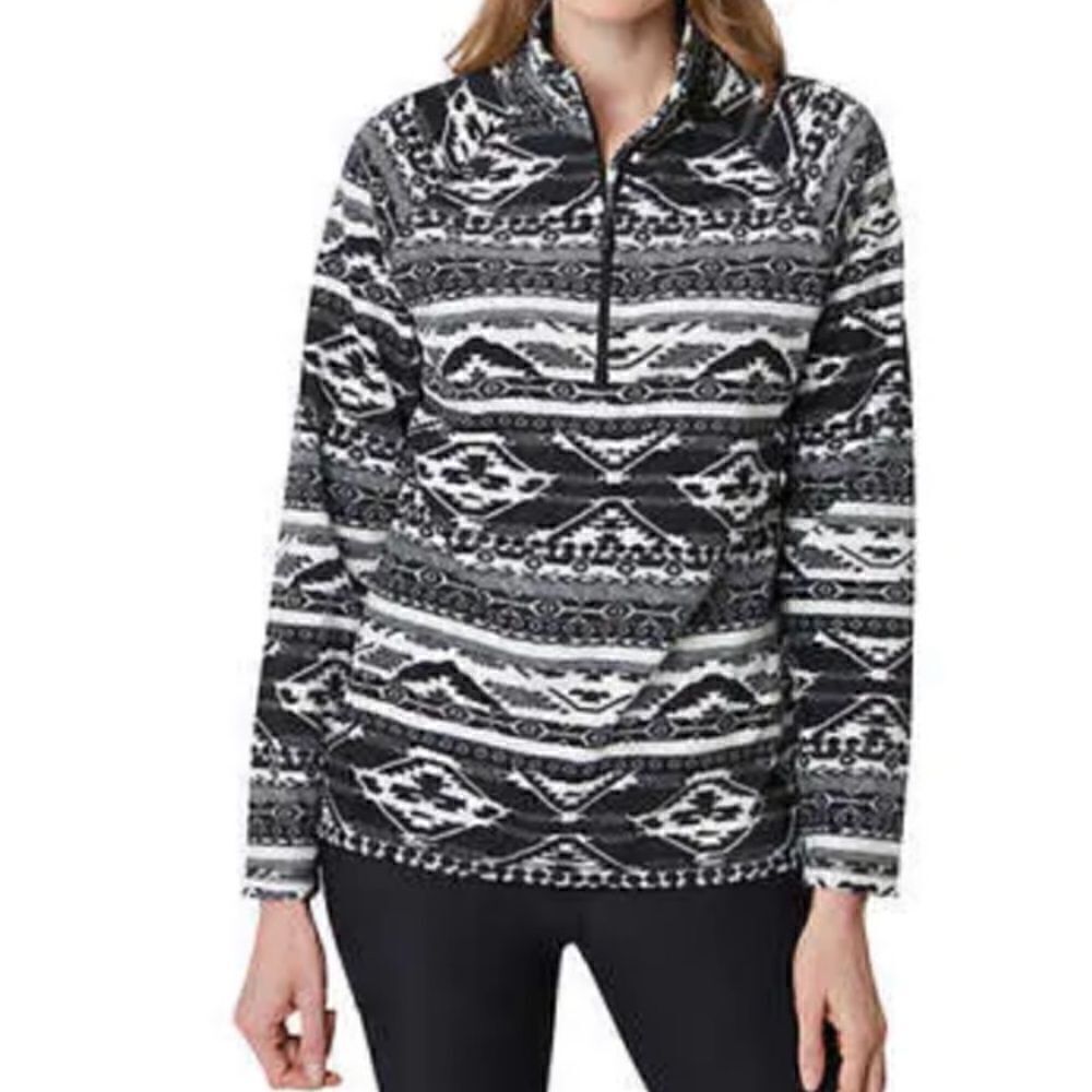 Eddie Bauer black &‎ cream Aztec quarter zip pullover fleece size medium